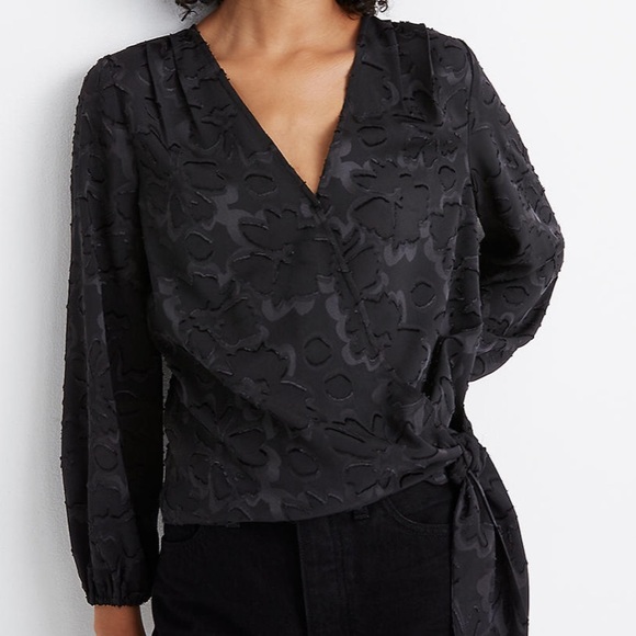 NWT Madewell  Black Floral Jacquard Wrap Top - Picture 2 of 2